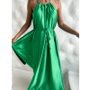 Zelené dlouhé lesklé elegantní šaty MADES se zavazováním