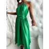 Zelené dlouhé lesklé elegantní šaty MADES se zavazováním