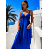 Královsky modré dlouhé šaty LEAFI s volánem