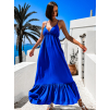 Královsky modré dlouhé šaty LEAFI s volánem