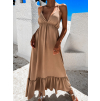 Béžové dlouhé šaty LEAFI s volánem