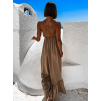Béžové dlouhé šaty LEAFI s volánem