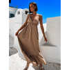 Béžové dlouhé šaty LEAFI s volánem