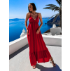 Červené dlouhé šaty LEAFI s volánem