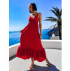 Červené dlouhé šaty LEAFI s volánem