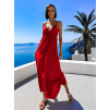 Červené dlouhé šaty LEAFI s volánem