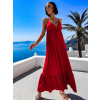 Červené dlouhé šaty LEAFI s volánem