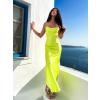 Neonově zelené dlouhé lesklé šaty KARRIN