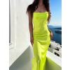Neonově zelené dlouhé lesklé šaty KARRIN