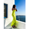Neonově zelené dlouhé lesklé šaty KARRIN