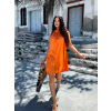 Oranžové lesklé šaty FUENTE s vázáním kolem krku