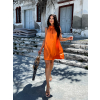 Oranžové lesklé šaty FUENTE s vázáním kolem krku