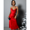 Červené lesklé elegantní šaty MADALYN s vázáním na zádech