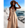 Béžové lesklé elegantní šaty MAILE s knoflíčky