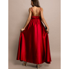 Červené lesklé elegantní šaty YASMINE s rozparkem