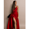 Červené lesklé elegantní šaty YASMINE s rozparkem