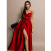 Červené lesklé elegantní šaty YASMINE s rozparkem