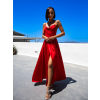 Červené lesklé elegantní šaty YASMINE s rozparkem