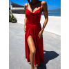 Červené lesklé elegantní šaty YASMINE s rozparkem
