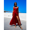 Červené lesklé elegantní šaty YASMINE s rozparkem