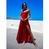 Červené lesklé elegantní šaty YASMINE s rozparkem