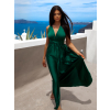 Smaragdové lesklé šaty VALERDI s variabilním vázáním a rozparkem