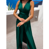 Smaragdové lesklé šaty VALERDI s variabilním vázáním a rozparkem