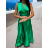 Zelené lesklé šaty VALERDI s variabilním vázáním a rozparkem