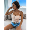 Béžový elegantní krajkový crop top ELINOR s kamínky