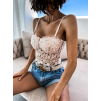 Béžový elegantní krajkový crop top ELINOR s kamínky