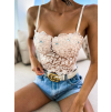 Béžový elegantní krajkový crop top ELINOR s kamínky