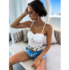 Bílý elegantní krajkový crop top ELINOR s kamínky