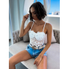 Bílý elegantní krajkový crop top ELINOR s kamínky