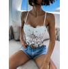 Bílý elegantní krajkový crop top ELINOR s kamínky