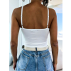 Bílý elegantní krajkový crop top ELINOR s kamínky