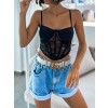Černý elegantní krajkový crop top FEMINA
