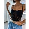 Černý elegantní krajkový crop top FEMINA