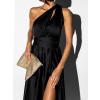 Černé lesklé šaty VALERDI s variabilním vázáním a rozparkem