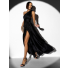 Černé lesklé šaty VALERDI s variabilním vázáním a rozparkem