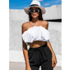 Bílý řasený crop top MONTEREY