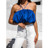 Modrý řasený crop top MONTEREY