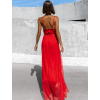 Červené dlouhé elegantní šaty MONARCH na zavazování