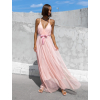 Růžové dlouhé elegantní šaty MONARCH na zavazování