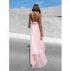 Růžové dlouhé elegantní šaty MONARCH na zavazování