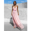 Růžové dlouhé elegantní šaty MONARCH na zavazování