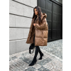 Hnědá dlouhá prošívaná bunda PARANA s kapucí