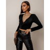 Černý elegantní crop top LINNE s dlouhým rukávem