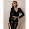 Černý elegantní crop top LINNE s dlouhým rukávem