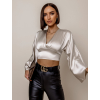 Béžový elegantní crop top ARHANI se šněrováním
