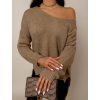 Světle hnědý pletený svetr MARLEI s výstřihem do V